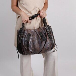 Michele Purse Rusted Brown Snake Print Leather Satchel